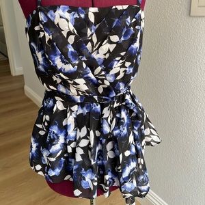 NWT WHBM Silky Blue Floral Bustier Top Size 8